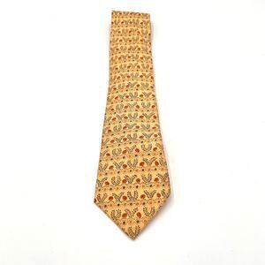 Hermes Paris Silk Tie Vintage Yellow Red Floral 7833 Made in France 3.75 x 59